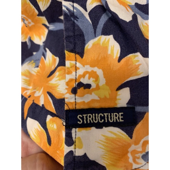 Vintage Structure - Blue Floral Button Up Hawaiian Shirt 100% Cotton Sz M - Picture 4 of 5